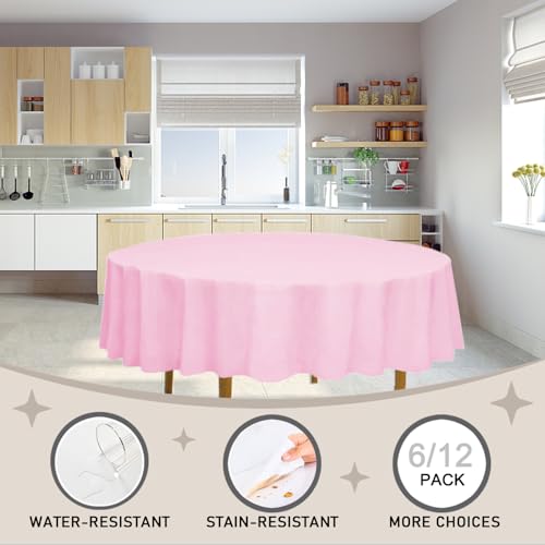 D&Z 6 Pack Pink Disposable Plastic Tablecloth, 84" Round Table Cover - color: Pink, size: 6 Pack 84" Round