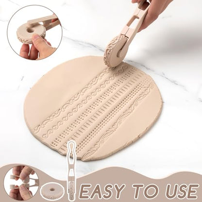 AceOrbit 6 pcs Clay Texture Rollers, for Modeling, Painting & Glaze Design, Pottery Tools Set