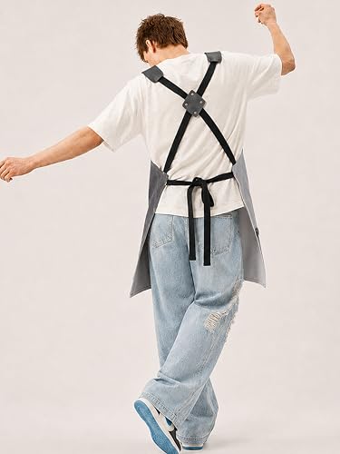 Professional Work Apron for Men & Women – 100% Cotton with waterproof Membrane, Cross Back Straps - color: Slate Grey