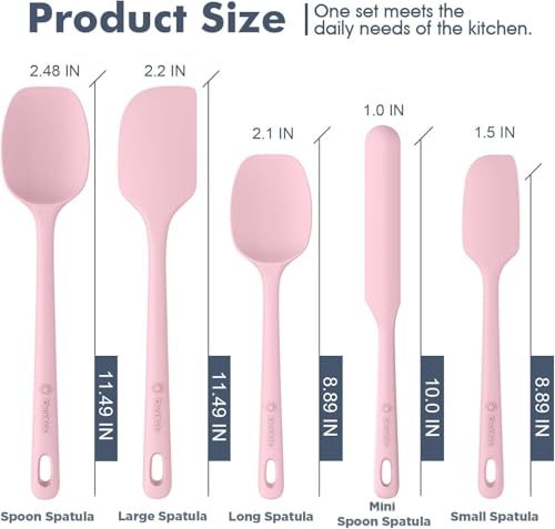 ChefAide 5 Pieces Silicone Spatula Set, Food Grade Rubber Spatula, Upgrade Strong Handle with Ergonomic Grip, Heat Resistant Up to 600°F for Nonstick Cookware, Cooking - color: Pink, size: 5 pieces