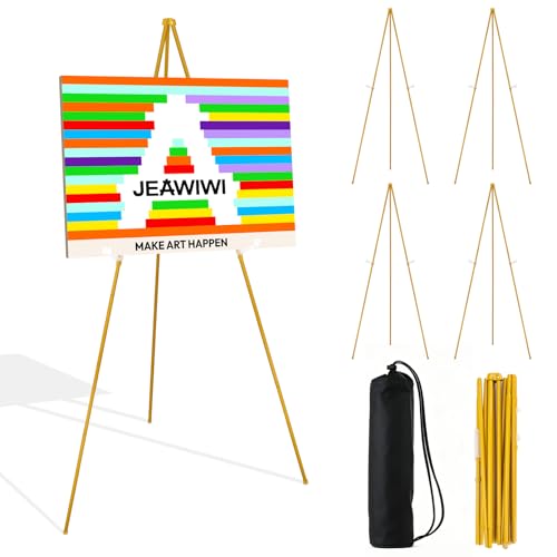 JEAWIWI 5 Pcs Lightweight Easel Stand, 66 Inch, with Portable Bags | Adjustable Folding Metal Easel Stand for Wedding Sign, Display Show, Art Show, Poster Display - color: Gold, size: 5 PCS