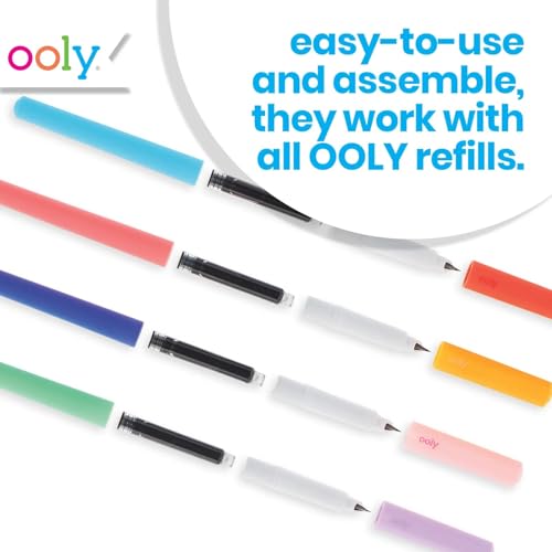 Ooly Fab Fountain Pens, Pack of 4, Black Ink | Ages 12+, Fine Fountain Tip for Calligraphy Drawing, Refillable Black Ink Cartridges, School Supplies for Kids and Adults - style: Black Pens (4 Pens)