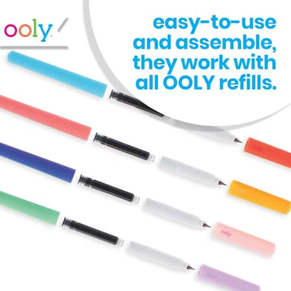 Ooly Fab Fountain Pens, Pack of 4, Black Ink | Ages 12+, Fine Fountain Tip for Calligraphy Drawing, Refillable Black Ink Cartridges, School Supplies for Kids and Adults - style: Black Pens (4 Pens)