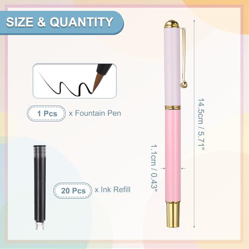 PATIKIL Calligraphy Brush Pens Refillable Brush Pen Set Chinese Hand Pink | Writing Marker Kits, with Fountain Black Ink Metal Clip, for Lettering Journaling Art Drawing - color: Pink