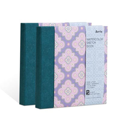 Arrtx Square Watercolor Sketchbook, 5.47" Cold Press | 140LB/300GSM, 100% Cotton, Hardcover, 24 Sheets. Ideal Travel Notebook for Artists, Adults, and Students - size: 5.47x5.47''