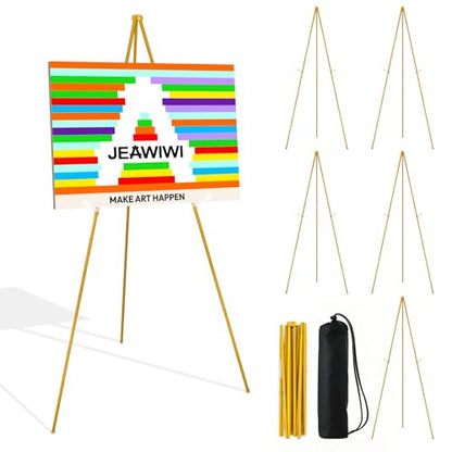 JEAWIWI 6 Pcs Lightweight Easel Stand, 66 Inch, Gold, with Portable Bags - color: Gold, size: 6 PCS