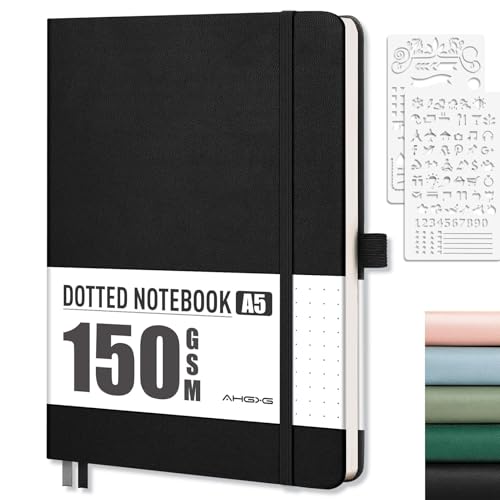 AHGXG Dotted Journal, 150 GSM Paper, 128 Pages, A5 (5.7'' X 8.3'') - color: Black, style: A5-Dotted-150G