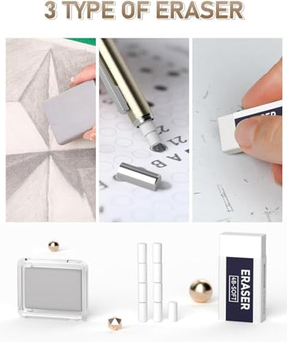 Nicpro 35PCS Gold Art Mechanical Pencils Set, 3 PCS Metal Drafting Pencil - color: Gold, style: 0.5 0.7 0.9 2.0