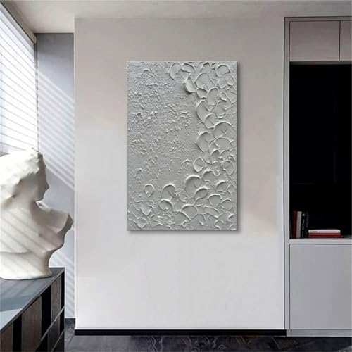 zoinart Pure White Texture Wall Art, Hand Painted Vertical White Abstract Modern Oil Paintings, Thick Texture Contemporary Wall Art 24x36 inch - color: BL-066