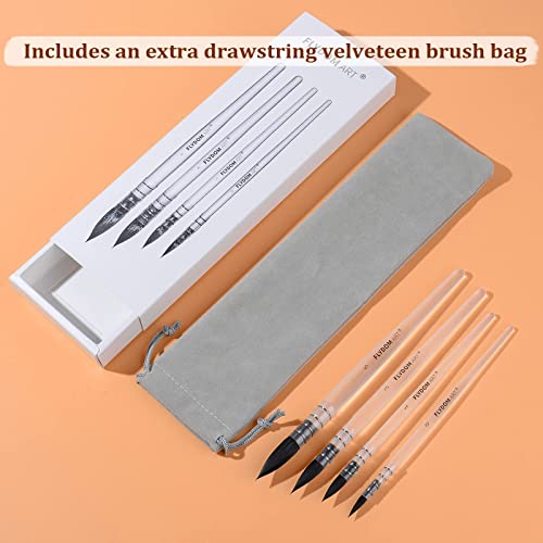 Watercolor Paint Mop Brushes Set, Mop Paint Brushes,Soft Synthetic Squirrel Hair, Pointed Round Mop Brush for Watercolor, Acrylic, Gouache, Aquarelle & Oil Painting, 4 Pcs Set