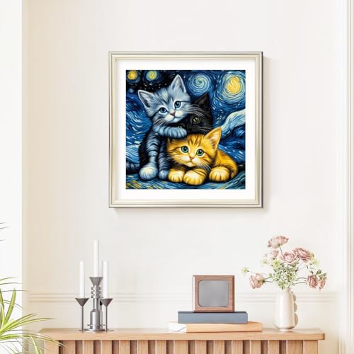 SJUTOUCI Cat Diamond Art Kit for Adults, Diamond Painting Kitten - color: Three Cats