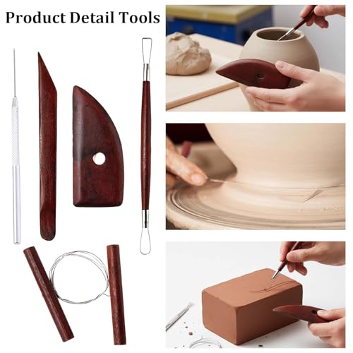 17 Pcs Pottery and Clay Sculpting Tools Set, Double-Sided Ceramic Carving and Trimming Tools with Smooth Wooden Handles for Shaping, Detailing, and Embossing(17)