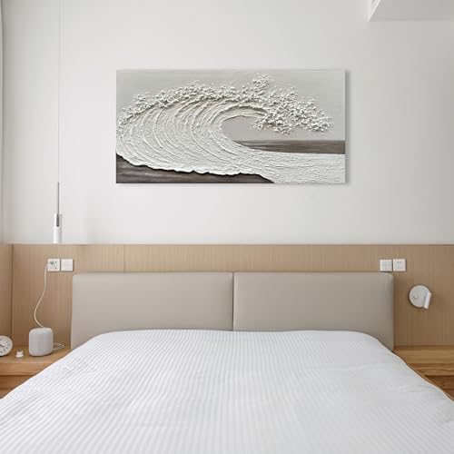 NANKAI Art 24x48 inch Hand-Painted 3D Ocean Waves Oil Painting Natural Scenery White Abstract Canvas Art Mural - color: Nkhb251