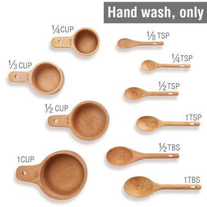 Wooden Measuring Cups and Spoons Set, 10 Piece, Handcrafted | Measuring Cup with Tablespoon Teaspoon Measuring Spoons, For Dry Ingredients, Natural Beech Wood, For Cooking Baking - style: A - 10pcs Measuring cups and spoons