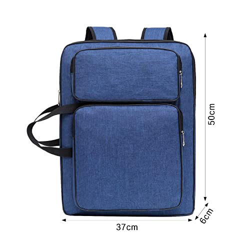 8K Artist Portfolio Carry Backpack Case Versatile Art Bags Waterproof Adjustable Drawing Board Backpack Art Storage Bags for Artworks Painting Drawing Sketching 19.7” x 14.6” x 2.4” (Blue) - color: Blue