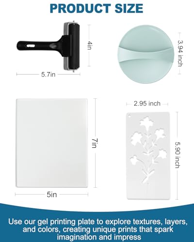 UCEC 32Pk Gel Printing Kit 5x7in w/Brayer, Baren, Stencils & Paper for Art - color: Clear-Gel Printing Kit 5×7 Full Set