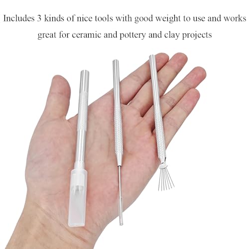 3 in 1 Clay Needle Tools Sculpting Ceramics Pottery Carving Tools for Model Clay Supplies, Ceramic & Pottery Tool Includes Sculpture Feather Pin Carving Knife Needle Texture Tool,6PCS Total,LXLVOUEG - size: 5.5 inch-PinKnNe-6P