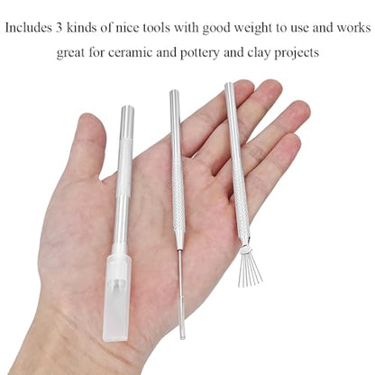 3 in 1 Clay Needle Tools Sculpting Ceramics Pottery Carving Tools for Model Clay Supplies, Ceramic & Pottery Tool Includes Sculpture Feather Pin Carving Knife Needle Texture Tool,6PCS Total,LXLVOUEG - size: 5.5 inch-PinKnNe-6P