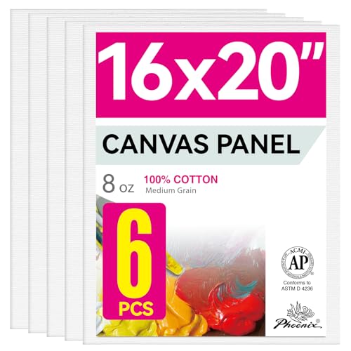 PHOENIX Large Painting Canvas Panels - 16x20 Inch, 6 Value Pack - 8 Oz Triple Primed 100% Cotton Acid Free Canvases for Painting, White Blank Flat Canvas Boards for Acrylic, Oil Paints - color: White, size: 16"x20"