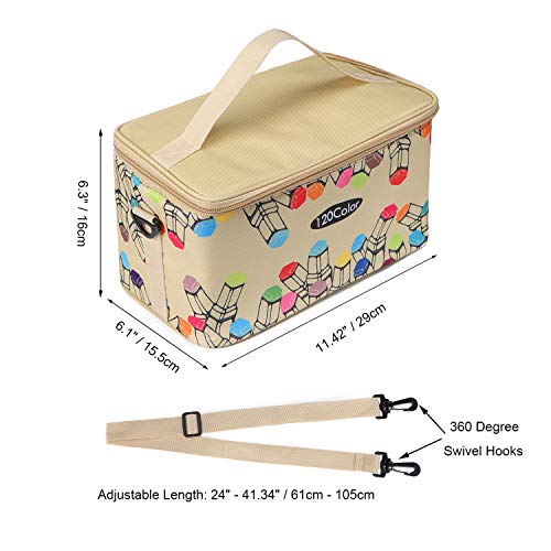 New Marker Pen Case Holder for 120 Markers Organizer Multifunctional Zipper Storage Carrying Bag with Pattern Khaki - color: Khaki
