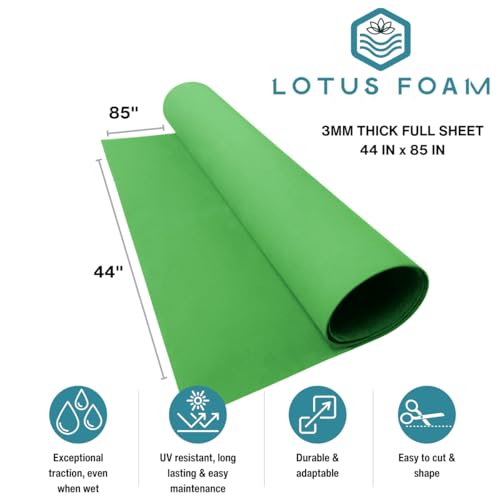 LotusFoam Large 3mm EVA Foam Sheet - 44"x 85" High Density Foam 130 kg/m3 for Cosplay, Costumes, Crafts, Flooring, Outdoor Use - 35 Colors (Green) - Green - color: Green