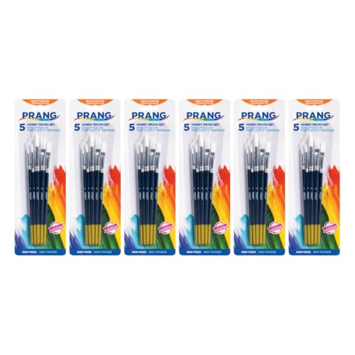 Prang Hobby Paint Brush Set, Assorted Sizes, 5 Brushes/Set, Pack of 6 Sets, 30 Brushes Total - size: 5 Count (Pack of 6)