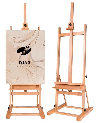 DJAR Large H-Frame Art Easel for Painting, Hold Canvas up to 49’’, Natural | Solid Beech Wood Adjustable Floor Stand with Storage Tray, Premium Art Supplies for Professional Artists, Students and Adults - style: Without Wheels