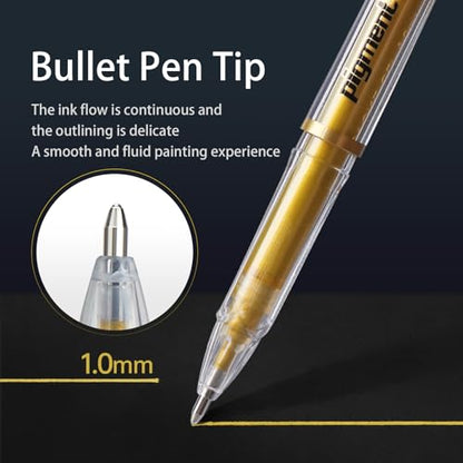 Gold Silver White Ink Gel Pens, 1mm Medium Fine Point, Opaque archival Ink Pen for Dark Paper Drawing,Sketching, Illustration, Card Making, Bullet Journaling (Gold Ink - 6 Packs) - color: Gold Ink - 6 Packs