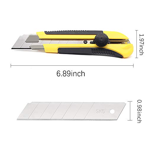 Box Cutter Retractable 25MM Long Utility Knife With 20pcs Blades Refills | Heavy Duty Exacto Knife Razor Knife Utility, Snap Off Blades Box Cutter with Rubber Grip for Cardboard, Boxes, DIY Crafts - size: 20 Blades + 1 Knife