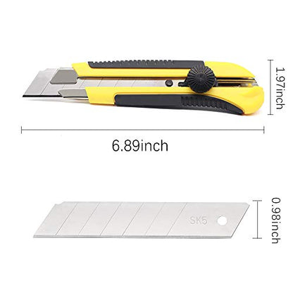 Box Cutter Retractable 25MM Long Utility Knife With 20pcs Blades Refills | Heavy Duty Exacto Knife Razor Knife Utility, Snap Off Blades Box Cutter with Rubber Grip for Cardboard, Boxes, DIY Crafts - size: 20 Blades + 1 Knife
