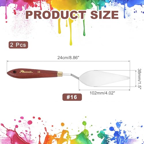MECCANIXITY Pack of 2 Palette Knife No.16, 9.4" Long with Stainless Steel Flexible Spatula Pallet Knife and Wood Handle for Scraping, Mixing, Oil Acrylic Painting Canvas - style: No.16