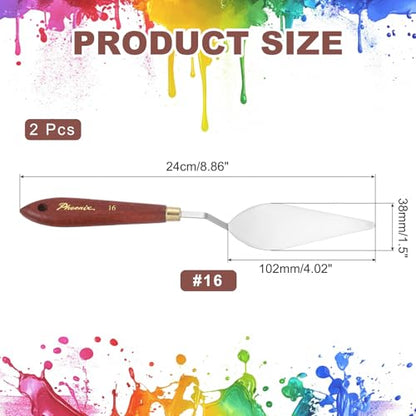 MECCANIXITY Pack of 2 Palette Knife No.16, 9.4" Long with Stainless Steel Flexible Spatula Pallet Knife and Wood Handle for Scraping, Mixing, Oil Acrylic Painting Canvas - style: No.16