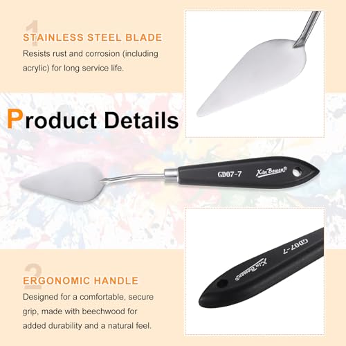 HARFINGTON Palette Knife Painting Tool 8.19" Stainless Steel Pointed Blade Spatula Painting Pallet Knife with Hole Design Beech Wood Handle for Oil Acrylic Canvas, Black/Silver - size: 8.19" x 2.36" x 1.14"