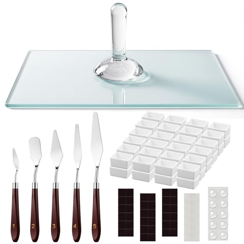 Nuanchu 109 Pcs Watercolor Paint Muller Glass Paint Muller Slab, Drawing Knives and Watercolor Half Pans with Magnetic Stripe for DIY Oil Acrylic Drawing (2.95'' in Dia,Long Handle) - size: 2.95'' in Dia, style: Long Handle