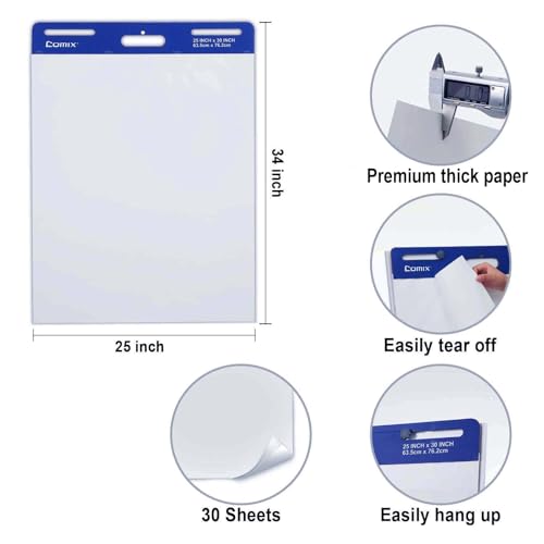 Comix Sticky Easel Pad, 25 x 30 Inch Flip Chart, 30 Sheets/Pad, 10 Pads | Super Sticky self stick easel chart paper bulk, premium teacher supplies for classroom, school and office meetings - style: 10 Packs