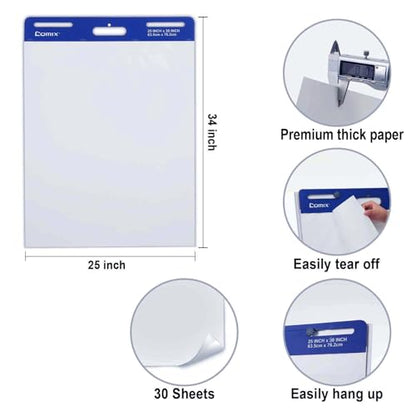 Comix Sticky Easel Pad, 25 x 30 Inch Flip Chart, 30 Sheets/Pad, 10 Pads | Super Sticky self stick easel chart paper bulk, premium teacher supplies for classroom, school and office meetings - style: 10 Packs