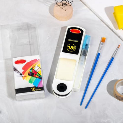 Collapsible Watercolor Paint Set with 18 colors with refillable water brush pens, 2 brushes and palettes, washable Watercolor paint set for students, adults and painting enthusiasts