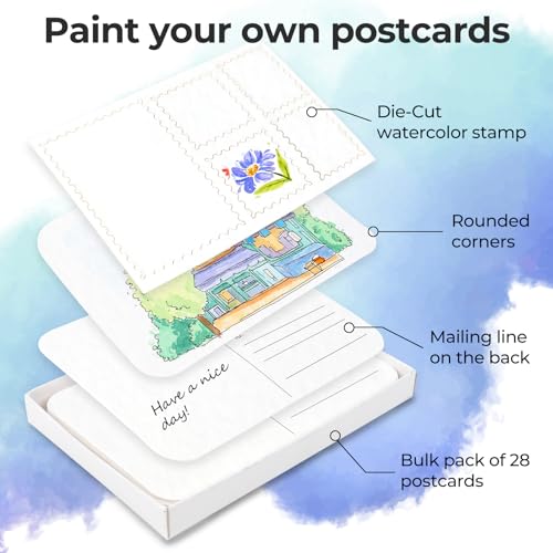 Funto 4x6 100% Cotton Watercolor Paper Postcards, 28 Cards + 2 Stamp Sheets - style: 4x6 Postcards-100% Cotton