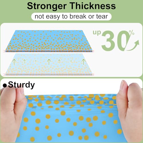 3 Packs Dot Disposable Table Cloth, 54 x 108 Inch Waterproof Plastic Tablecloth, Rectangle Gold Dots in Light Blue Table Covers for Picnic, Birthday, Party and Back to School - color: Gold in Light Blue, size: 54" x 108"