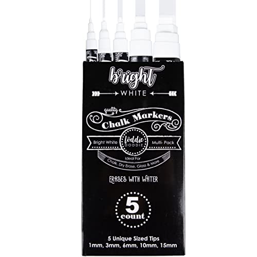 Loddie Doddie Chalk Markers, 1-15mm Tips, Windows & Glass, White, 5 Pack - size: 5 Count (Pack of 1)