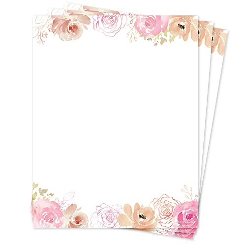 THiNKABLE Floral Stationery Paper, 50 Sheets, 8.5x11, Pink, Decorative, Writing Paper - color: Pink Flowers 50 Set