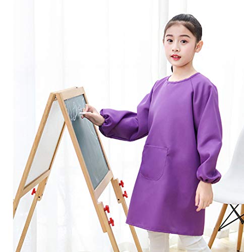 Lauthen.S 2 Pack Kids Art Smocks, Long Sleeve Artist Painting Aprons - color: Blue + Purple, size: M(4-8 Years)