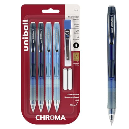 uniball Chroma Mechanical Pencil Starter Kit, 0.7mm, HB #2, Assorted Barrels, 4 Pack