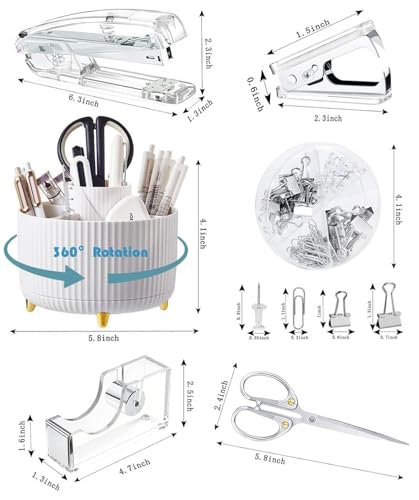 Gawsey Silver Desk Organizers and Accessories with Desk Organizer 360° Rotating Pen Holder and Office Supplies, Cute Stationery Supplies Set - color: B-Silver