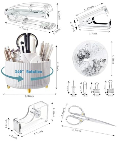Gawsey Silver Desk Organizers and Accessories with Desk Organizer 360° Rotating Pen Holder and Office Supplies, Cute Stationery Supplies Set - color: B-Silver