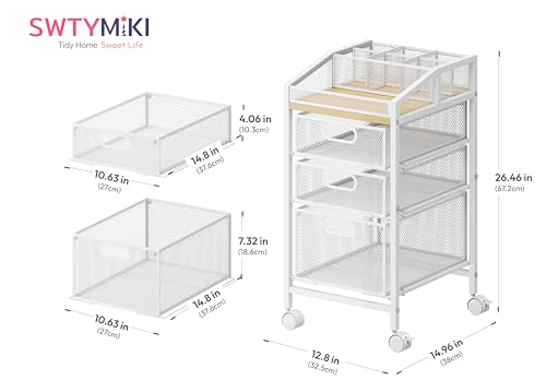 SWTYMIKI Rolling Utility Cart with Drawers - Under Desk Storage Cart with DIY Divider & Lockable Wheels, Multi-Functional Craft Art Supply Organizer for Office, Vanity, Craft Room & Studio White - color: White