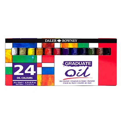 Daler Rowney Graduate 22ml Oil Paint Set, 24 Assorted Colours, High Lightfastness, For Student Artists & Hobbyists - size: 17.85 Fl Oz (Pack of 1)