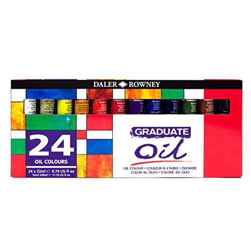 Daler Rowney Graduate 22ml Oil Paint Set, 24 Assorted Colours, High Lightfastness, For Student Artists & Hobbyists - size: 17.85 Fl Oz (Pack of 1)