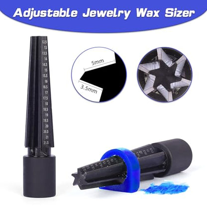 Jewelry Wax Carving Tools Set with Ring Tubes, Hole Expander and Carbon Steel File for Ring Casting and Design Lost-Wax Casting (Blue)