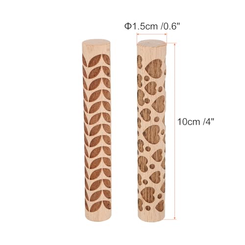 HARFINGTON 2pcs Wood Clay Roller 4" Heart Leaf Pattern Rolling Pins Wood Rollers Pottery Tools Wood Grain Texture Rollers for Clay Baking Dough Playdough DIY - style: Heart + Leaf